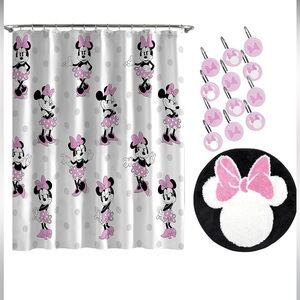 Disney Minnie Mouse 14 Piece Bathroom Set-Shower Curtain, 12 Hooks, & Bath Mat